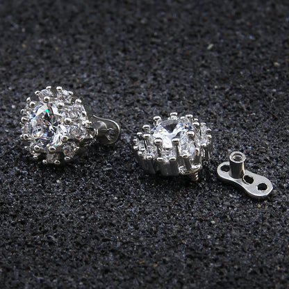 14g Flower Cubic Zirconia Dermal Anchor Tops & Surgical Steel Base Microdermals