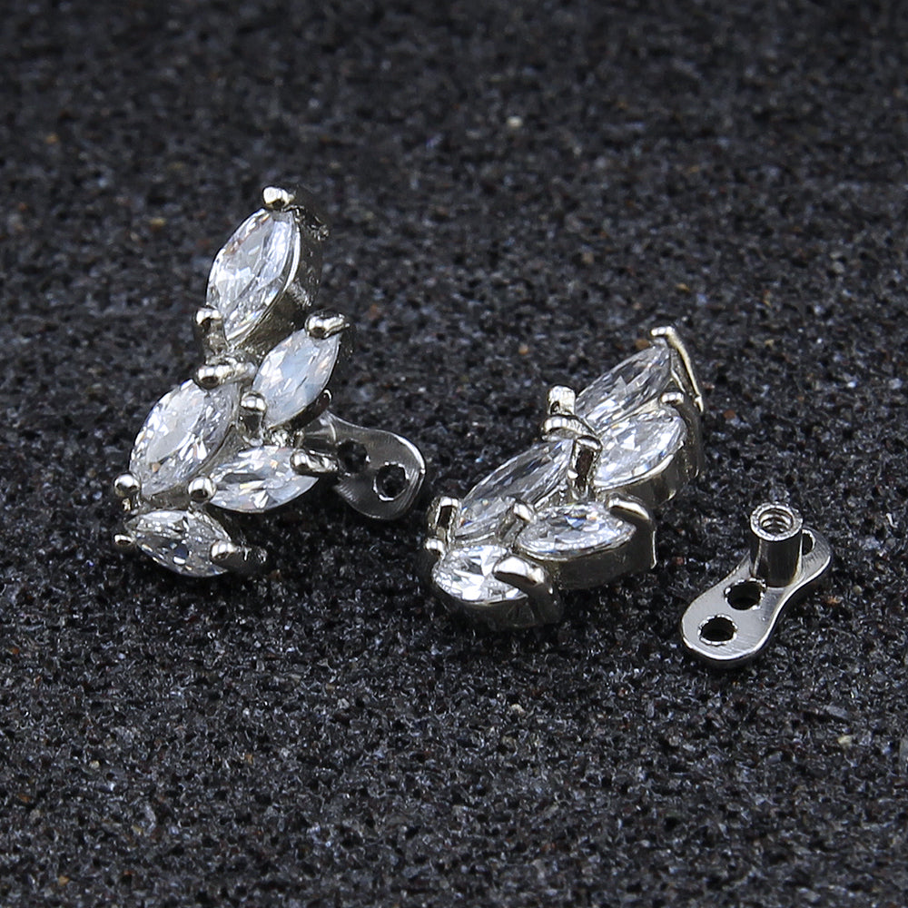 14g Petal Cubic Zirconia Dermal Anchor Tops & Surgical Steel Base Microdermals