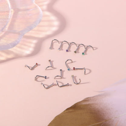 14Pcs/Set Nose Studs Piercing Surgical Steel Screws Nose Rings-Economic Set