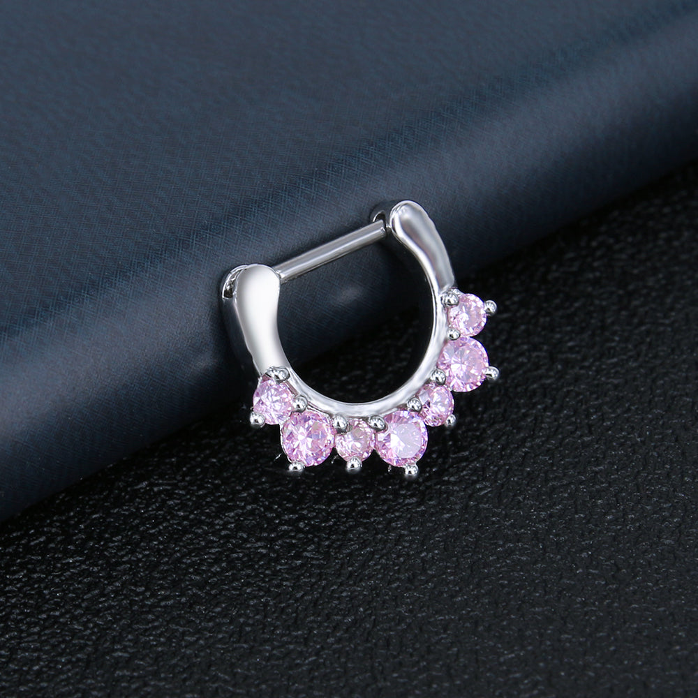 Pink-Crystal-Septum-Clicker-16g-Nose-Ring-Helix-Tragus-Cartilage-Piercing