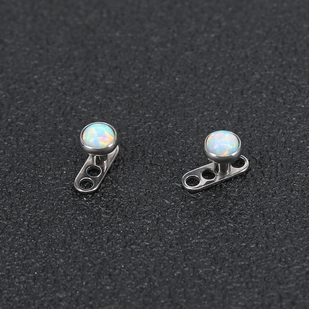 2 Pcs 14g White Opal  Dermal Anchor Tops & Surgical Steel Base Microdermals