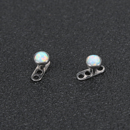 2 Pcs 14g White Opal  Dermal Anchor Tops & Surgical Steel Base Microdermals