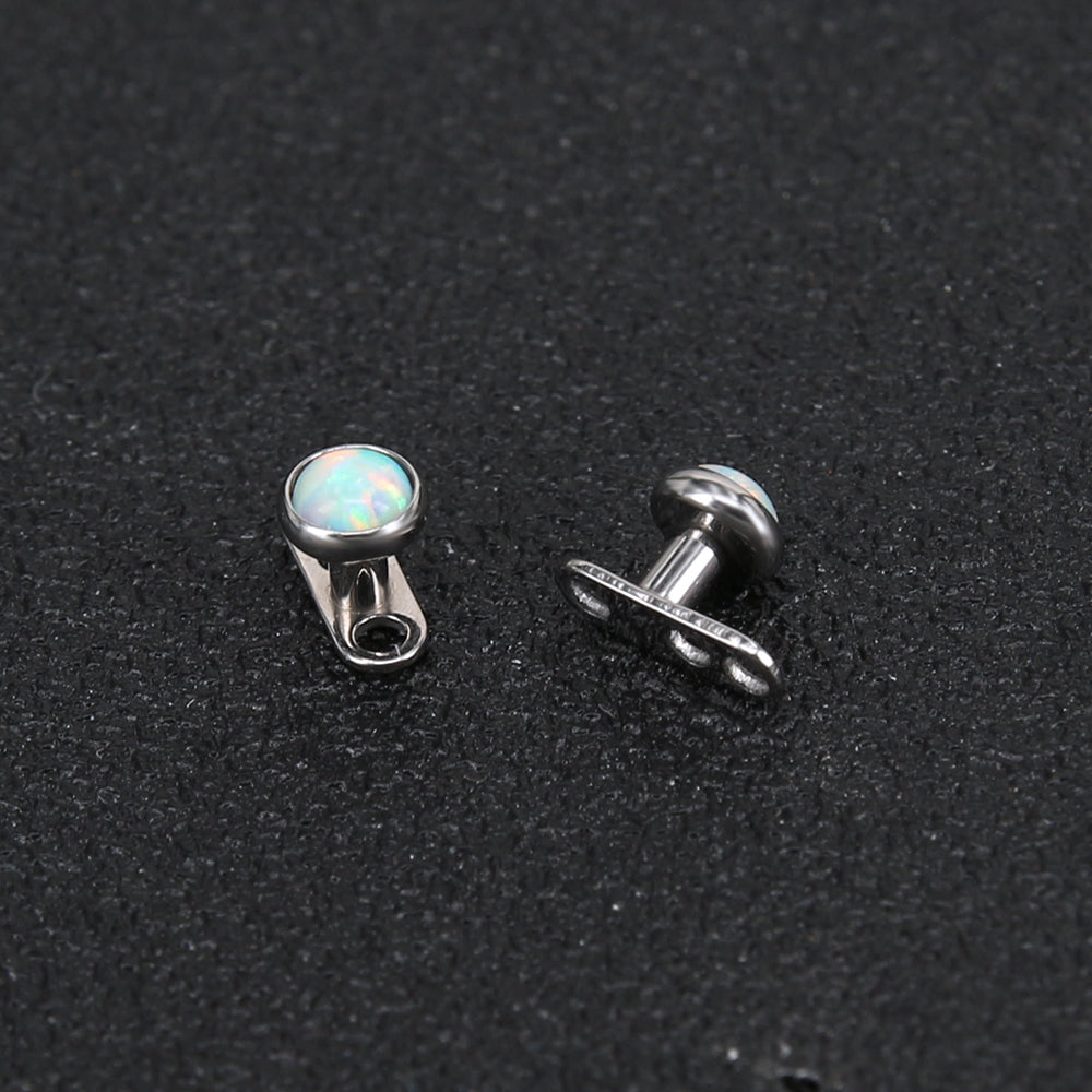 2 Pcs 14g White Opal  Dermal Anchor Tops & Surgical Steel Base Microdermals