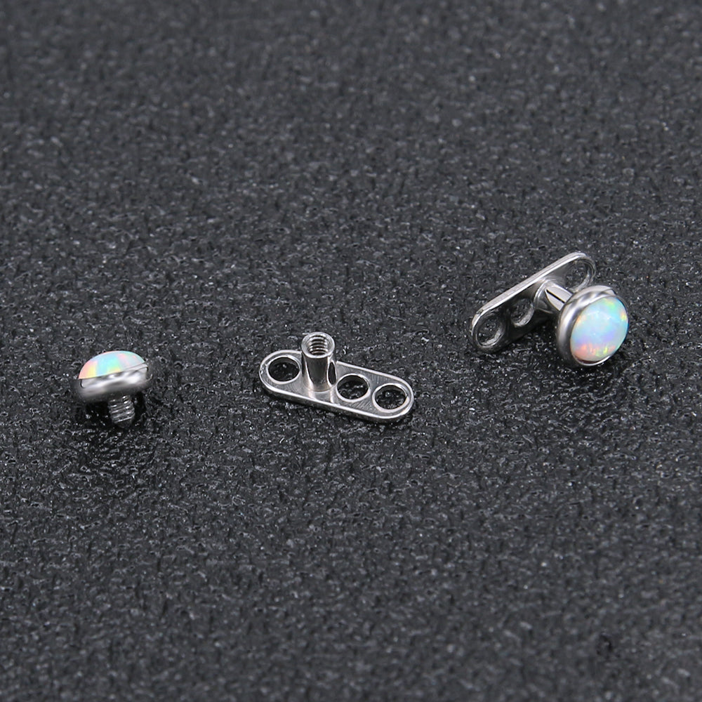 2 Pcs 14g White Opal  Dermal Anchor Tops & Surgical Steel Base Microdermals