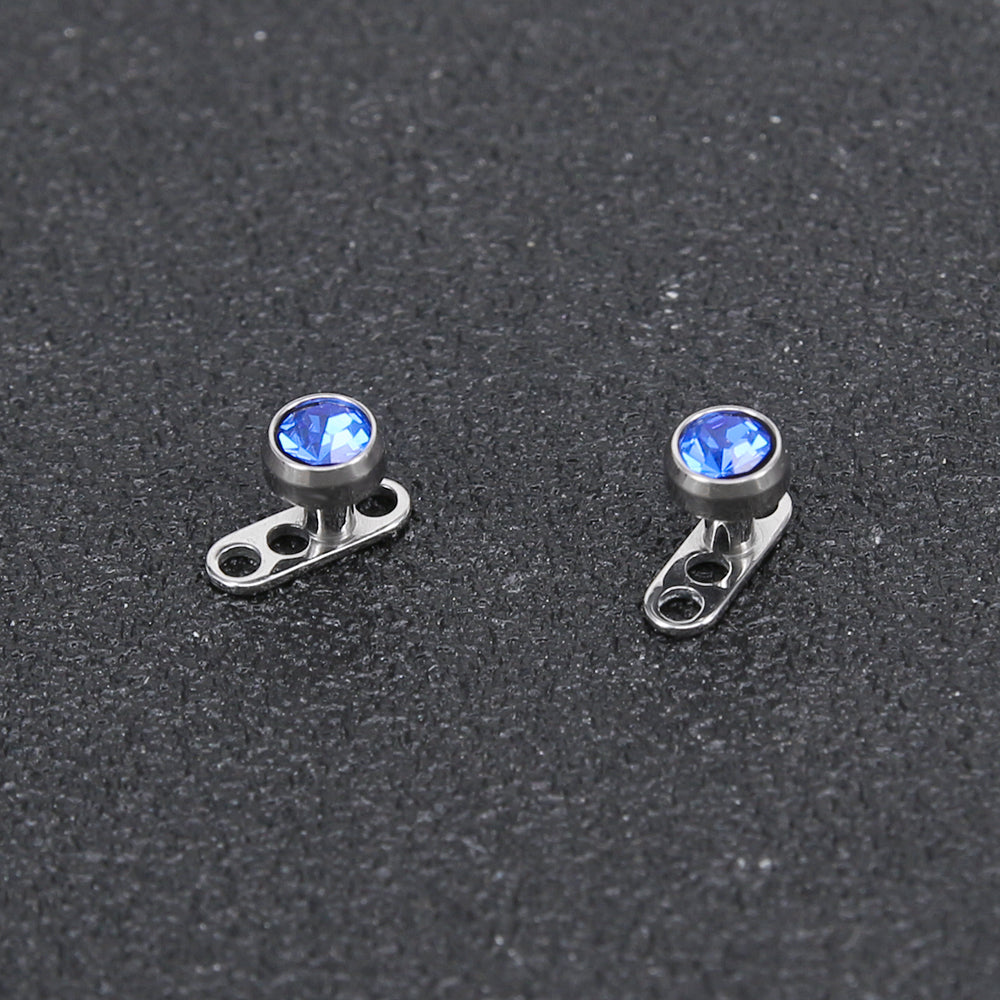 2Pcs 14g Blue Cubic Zirconia Top Dermal Anchor Microdermals Piercing