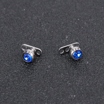 2Pcs 14g Blue Cubic Zirconia Top Dermal Anchor Microdermals Piercing