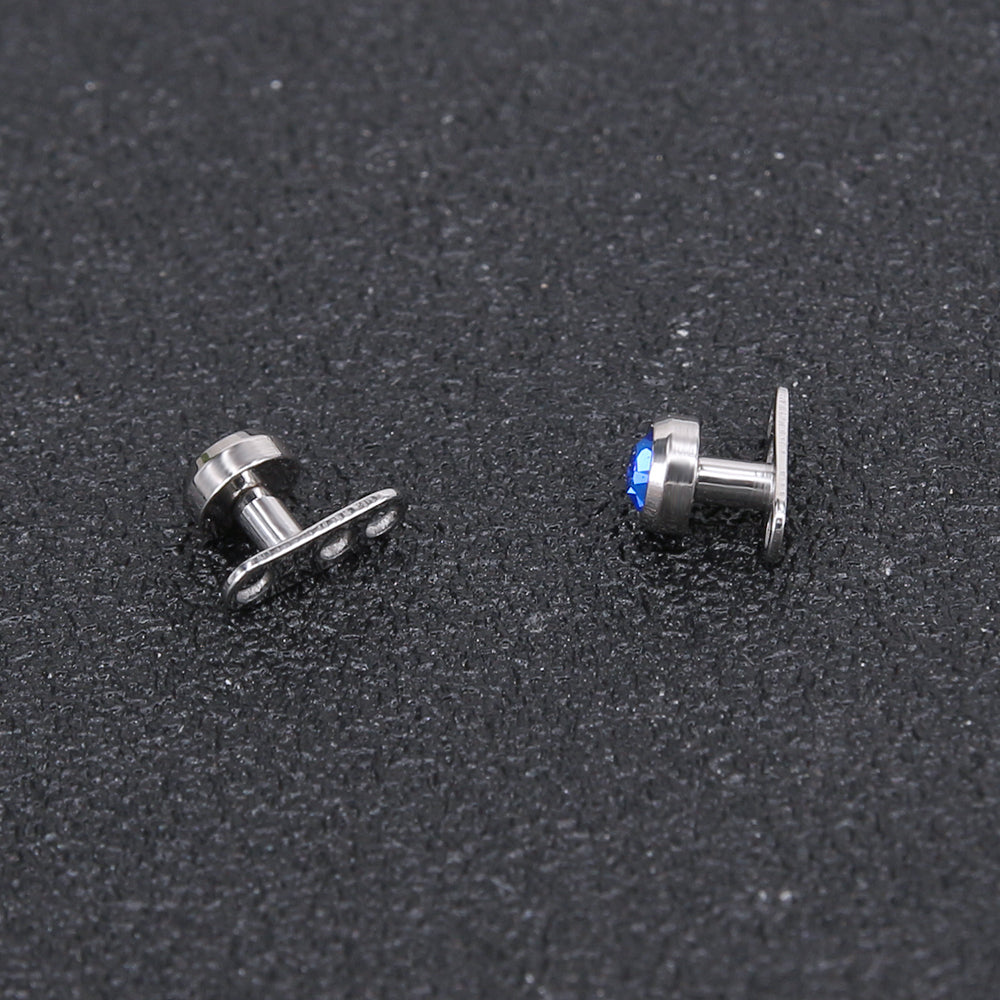 2Pcs 14g Blue Cubic Zirconia Top Dermal Anchor Microdermals Piercing