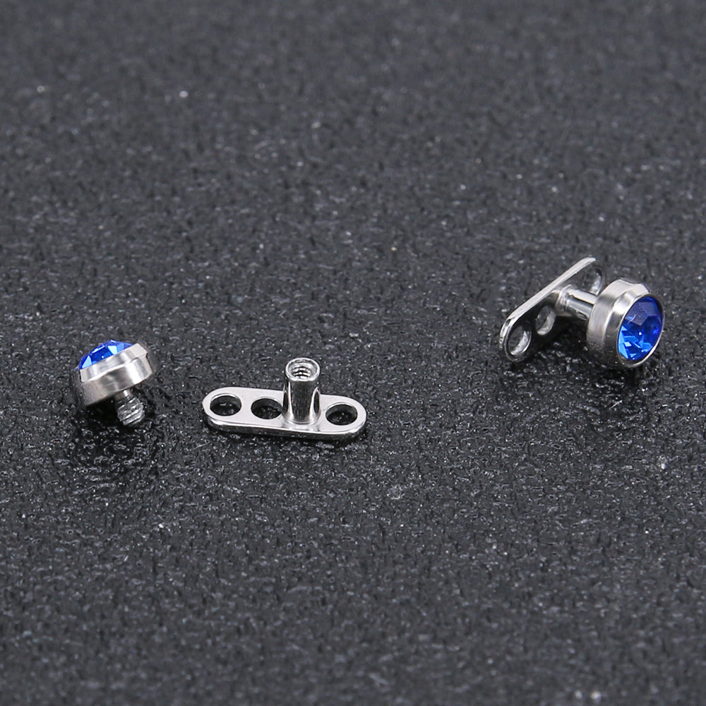 2Pcs 14g Blue Cubic Zirconia Top Dermal Anchor Microdermals Piercing