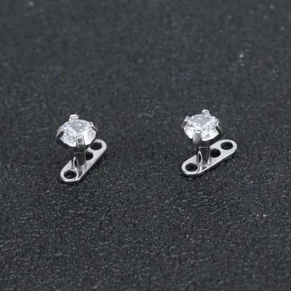 2Pcs G23 Titanium Dermal Anchor Cubic Zirconia Top Microdermals Piercing