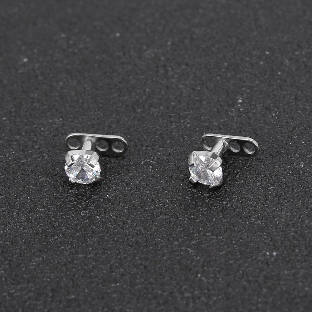 2Pcs G23 Titanium Dermal Anchor Cubic Zirconia Top Microdermals Piercing