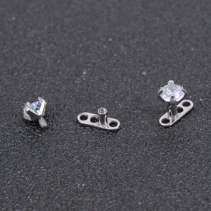 2Pcs G23 Titanium Dermal Anchor Cubic Zirconia Top Microdermals Piercing