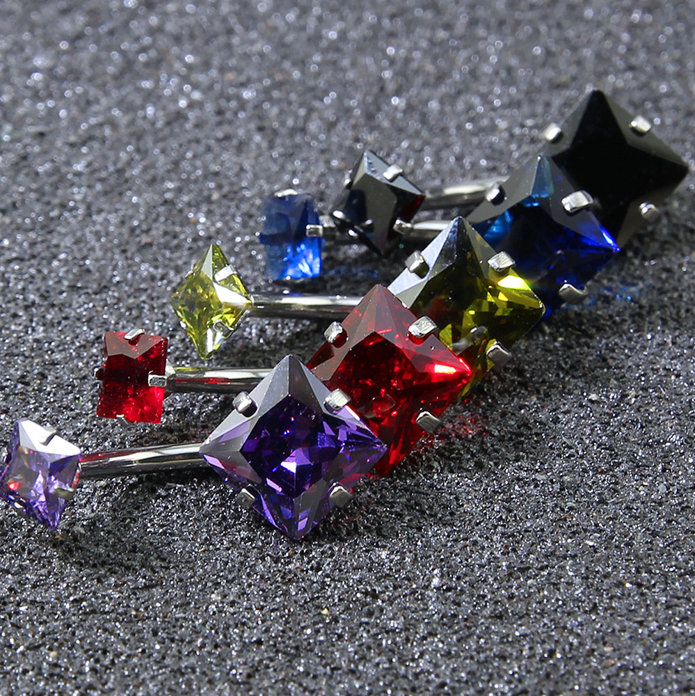 14g Square Zirconia Belly Button Rings Stainless Steel Belly Navel Piercing Jewelry
