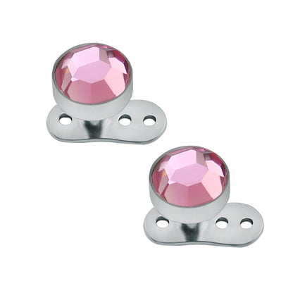 2 Pieces 14g Pink Crystal Dermal Anchor Tops & Surgical Steel Base Micro dermals