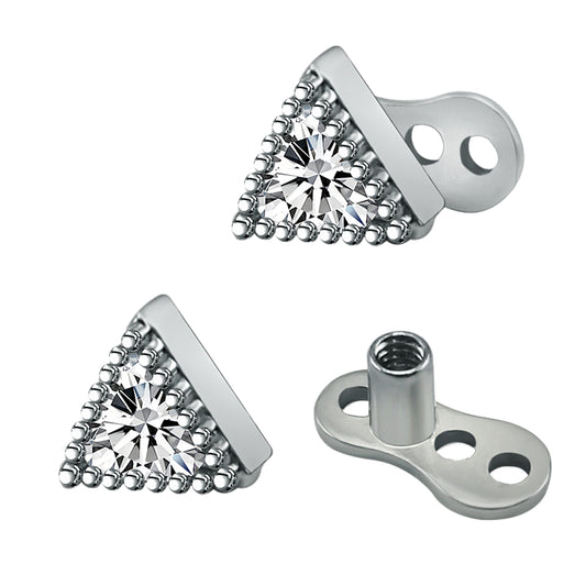 14g Triangle Cubic Zirconia Dermal Anchor Tops & Surgical Steel Base Microdermals