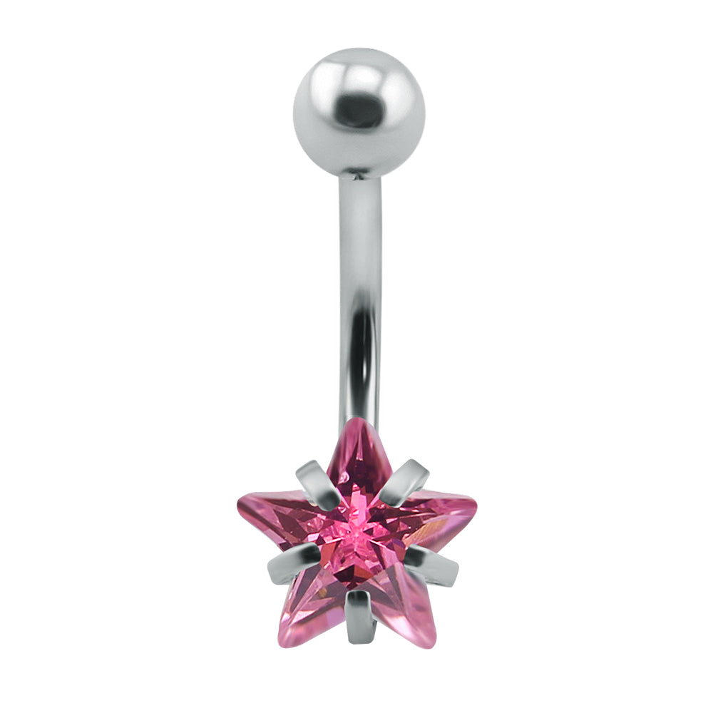 14G-316L-Stainless-Steel-Navel-Bar-Star-Navel-Piercing