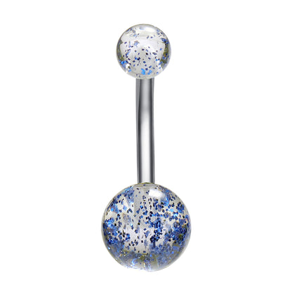 14g Sequin Transparent Double Ball Belly Button Rings Stainless Steel Navel Piercing Jewelry