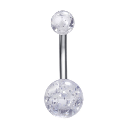 14g Sequin Transparent Double Ball Belly Button Rings Stainless Steel Navel Piercing Jewelry