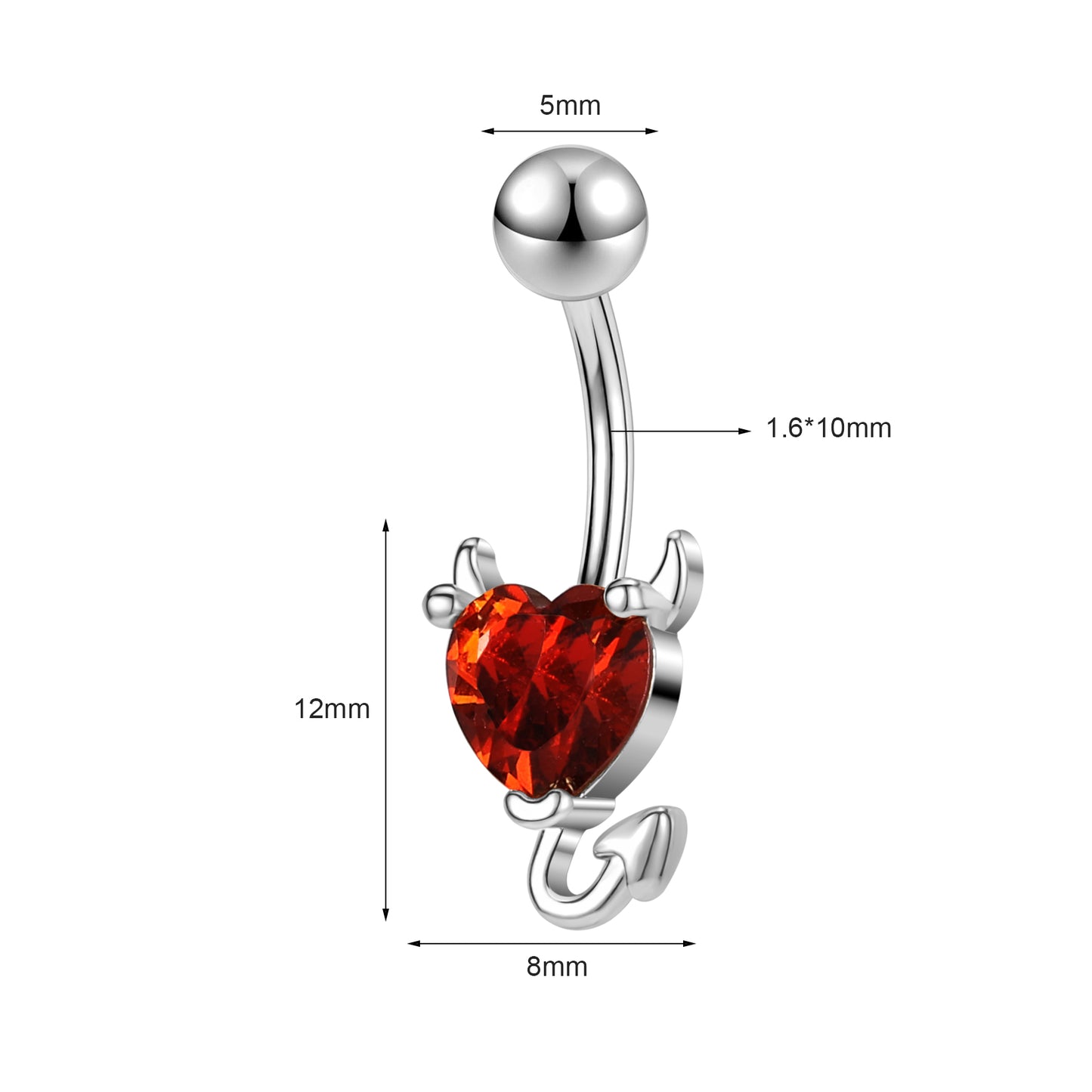 Demon Belly Button Rings with AAA Heart Cubic Zirconia