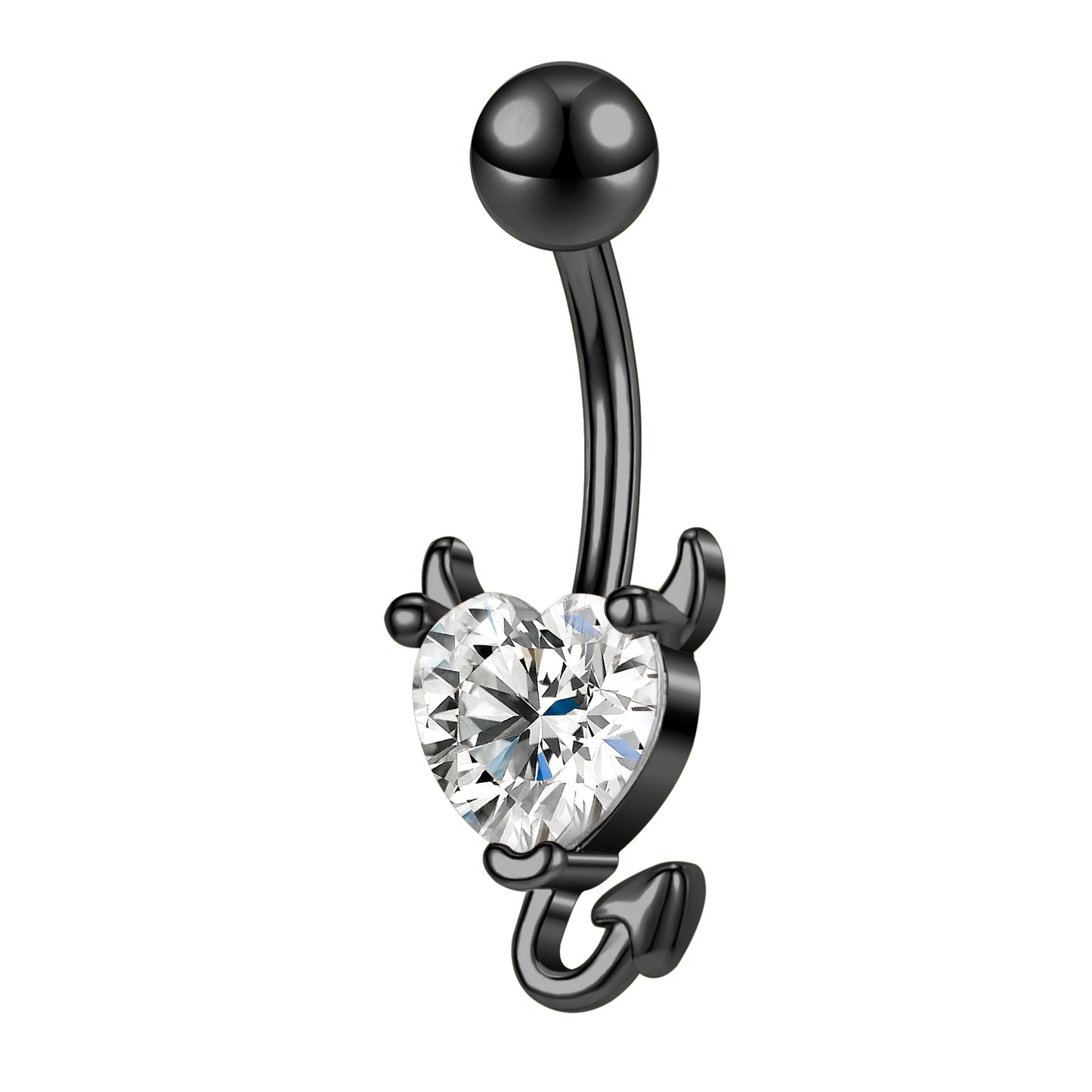 Demon Belly Button Rings with AAA Heart Cubic Zirconia