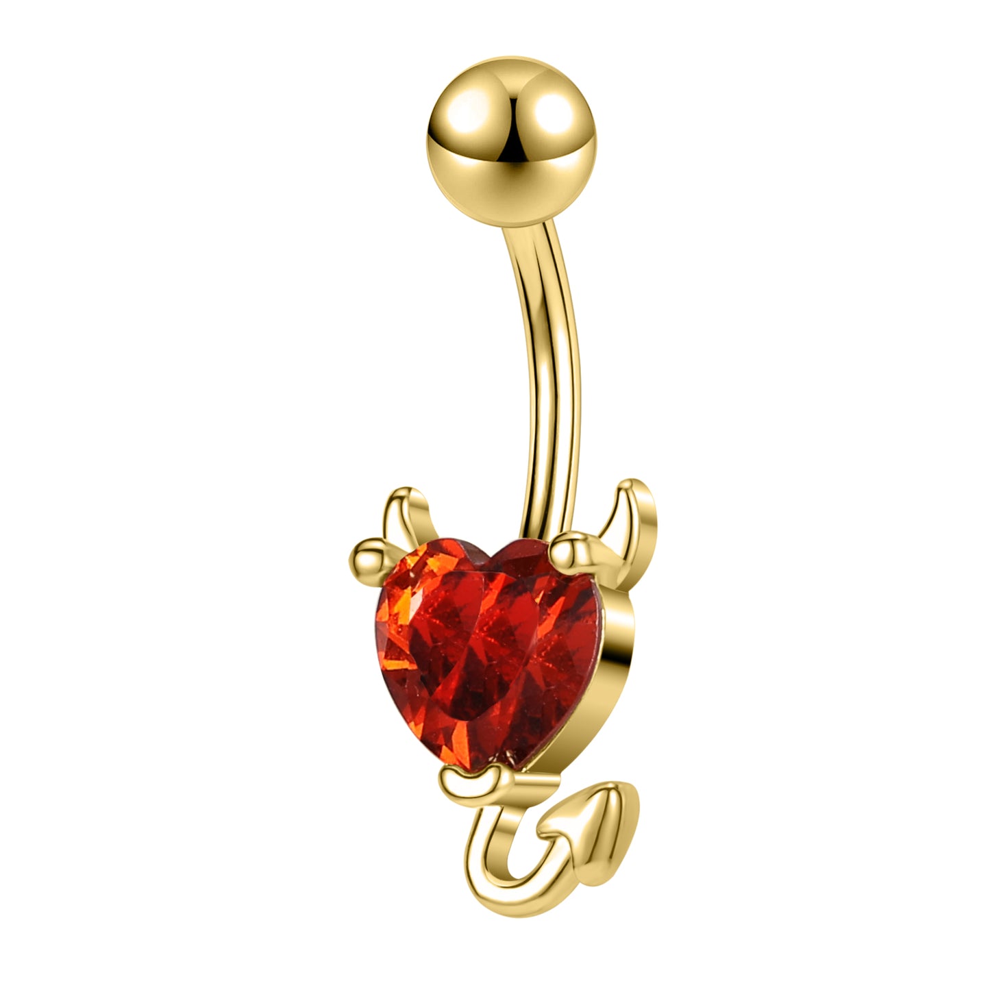 Demon Belly Button Rings with AAA Heart Cubic Zirconia