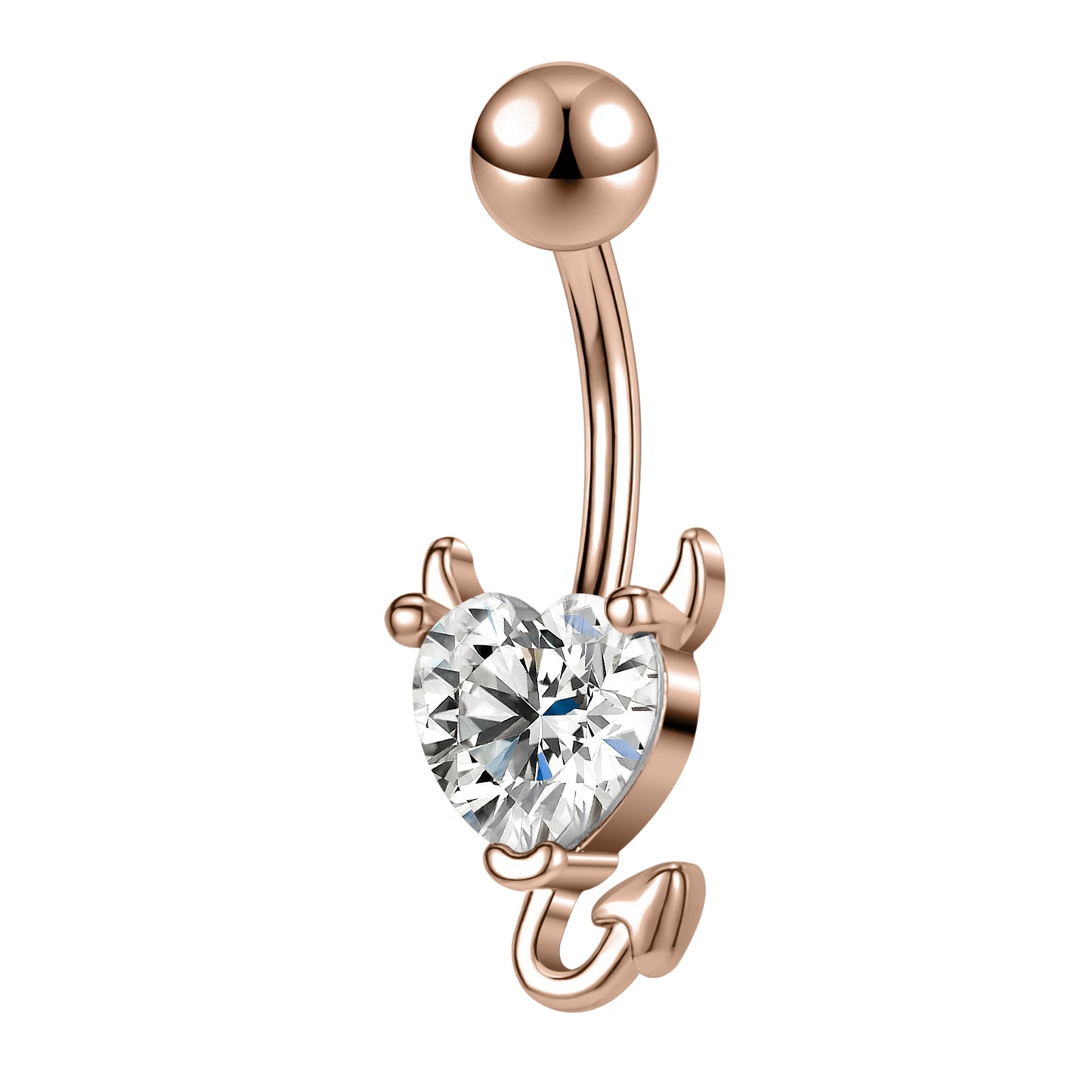 Demon Belly Button Rings with AAA Heart Cubic Zirconia