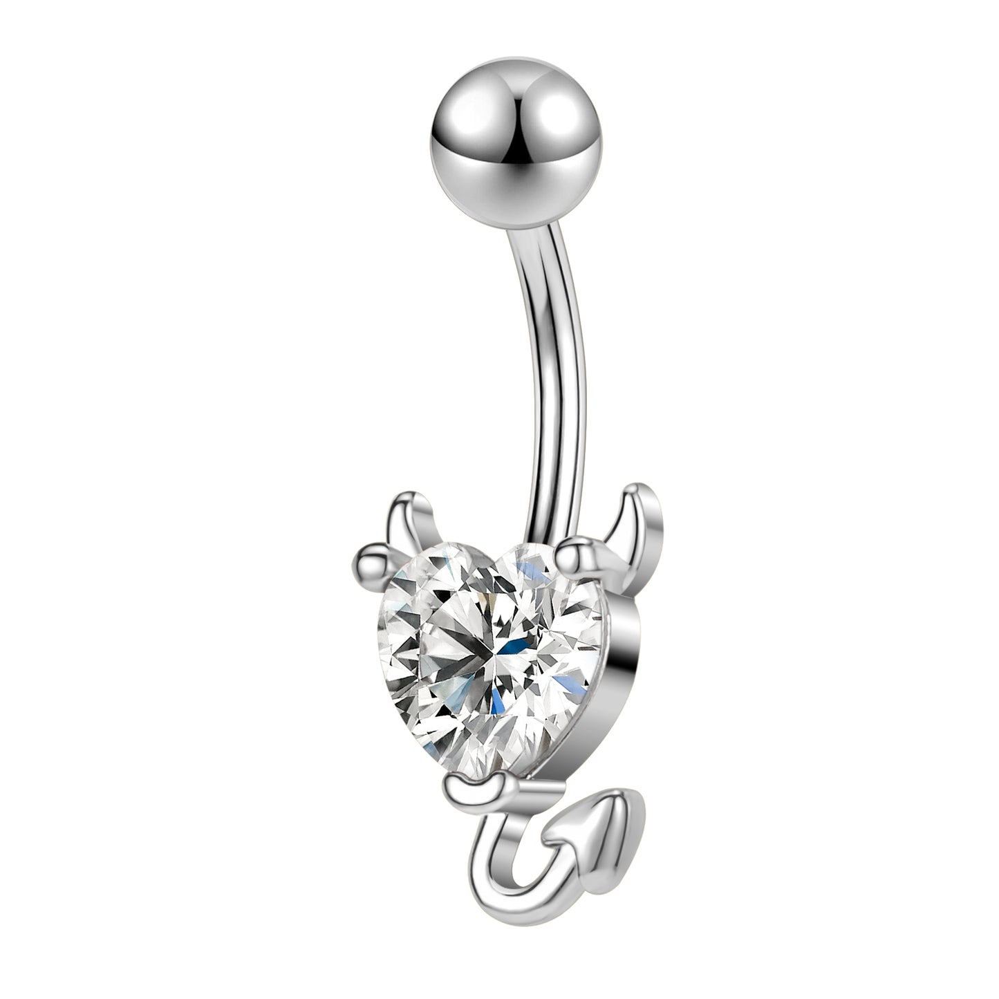 Demon Belly Button Rings with AAA Heart Cubic Zirconia