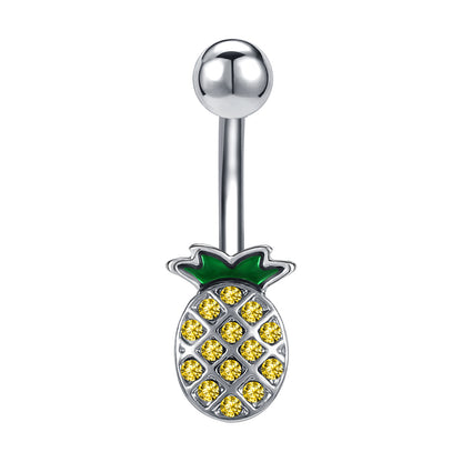 Pineapple-Belly-Button-Rings-Inlay-Yellow-Crystals