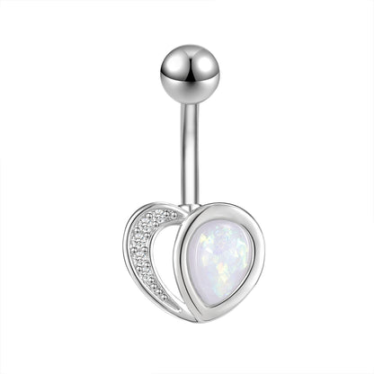 Heart Shape Belly Button Rings Opal Crystal Belly Navel Piercing