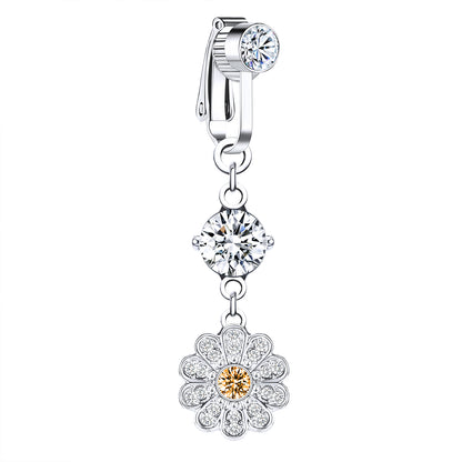 Fake-Silver-Belly-Navel-Clip-Flower-Crystal-Belly-Button-Rings