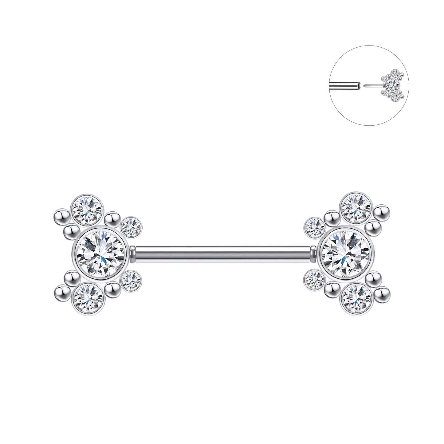 2pcs 14G Plug-in Nipple Ring CZ Crystal Nipple Piercing Jewelry