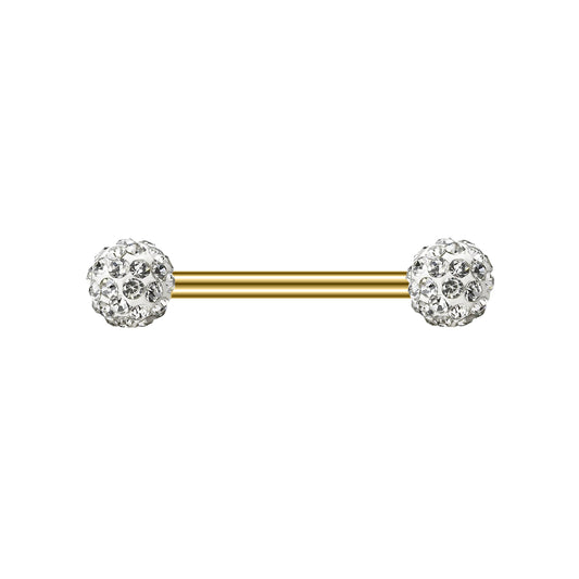 2pcs 14G Simple Nipple Barbell Ring White Crystal Gold Rod Nipple Piercing