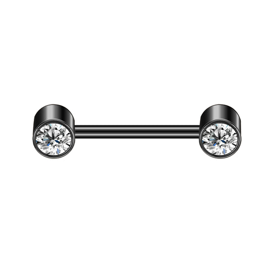 2pcs 14G Simple Nipple Barbell Ring Round Crystal Black Nipple Piercing