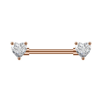 2pcs 14G Heart Crystal Nipple Barbell Ring Rose Gold Claw Nipple Piercing