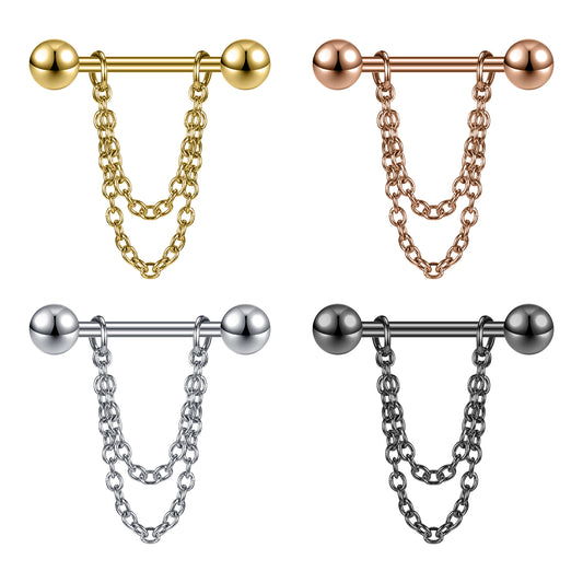 2pcs 14G Dangle Chain Nipple Barbell Ring Ball Nipple Piercing