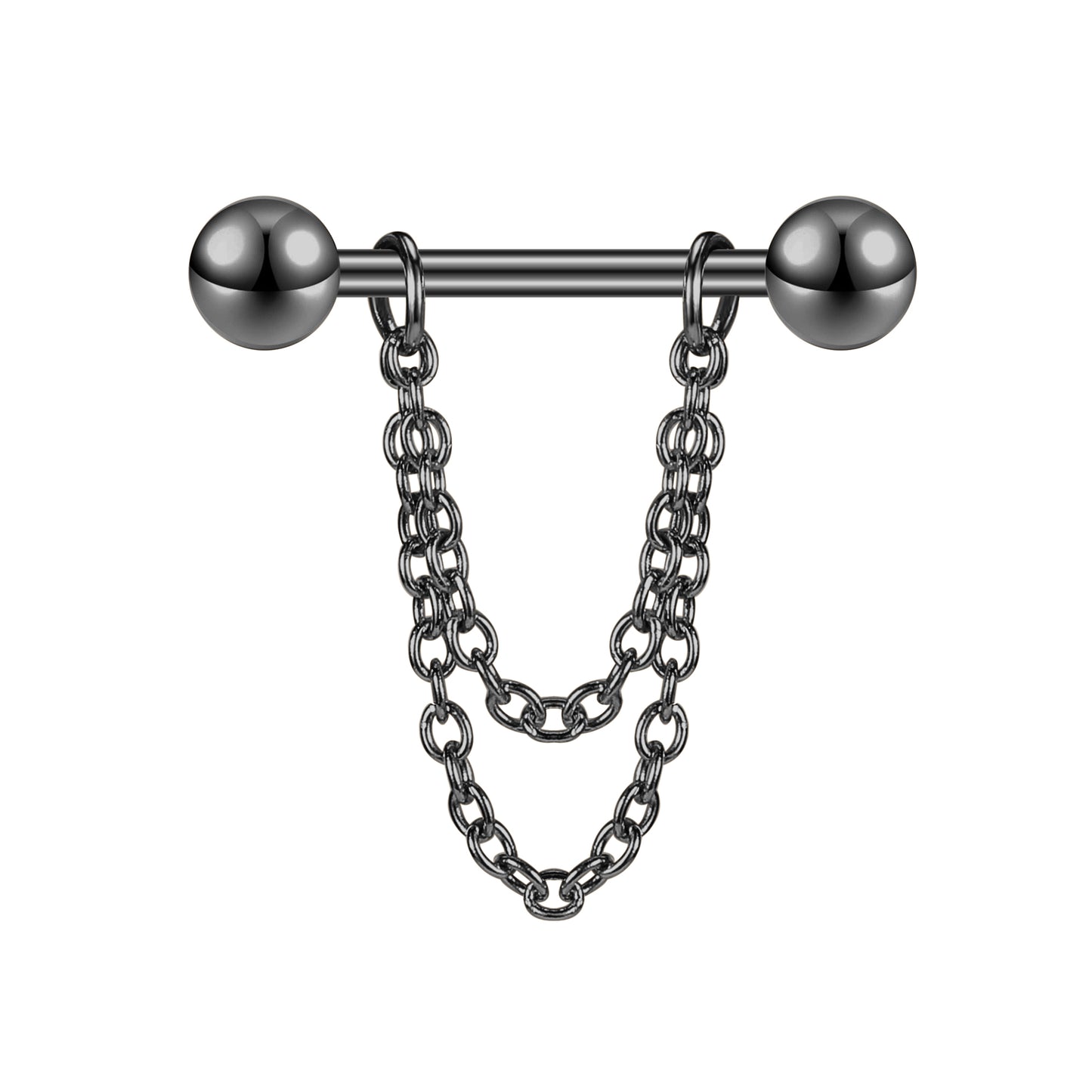 2pcs 14G Dangle Chain Nipple Barbell Ring Ball Nipple Piercing