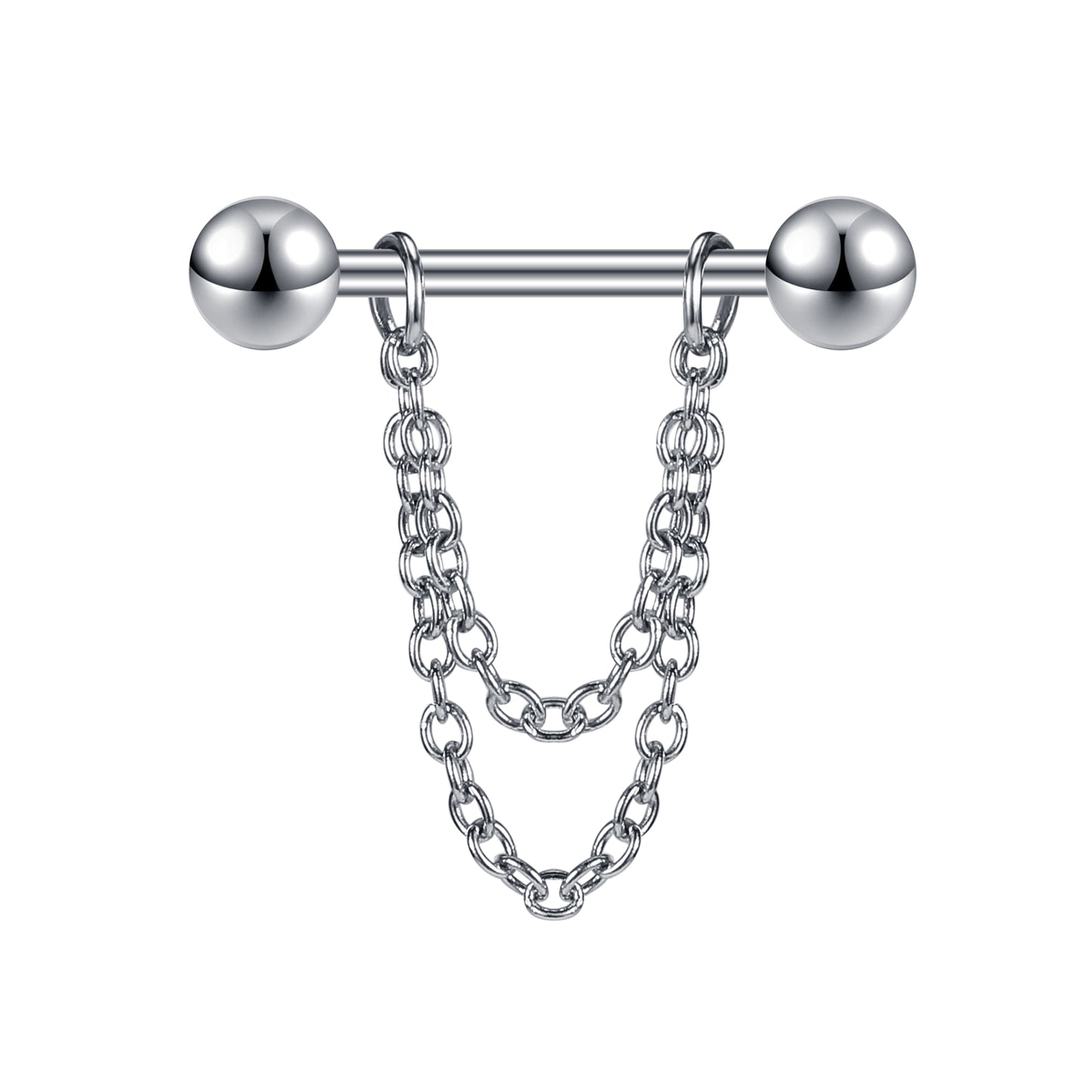 2pcs 14G Dangle Chain Nipple Barbell Ring Ball Nipple Piercing