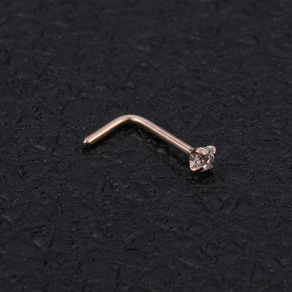 4 pcs/set 20g Thin Rose Gold Nose Rings, L Shape Nose Studs-Economic Set