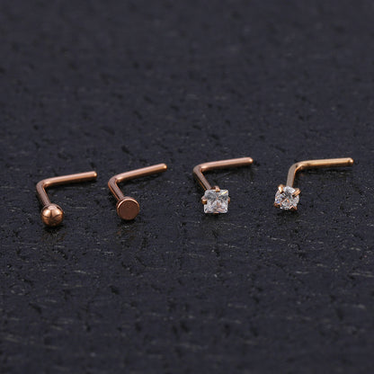 4 pcs/set 20g Thin Rose Gold Nose Rings, L Shape Nose Studs-Economic Set