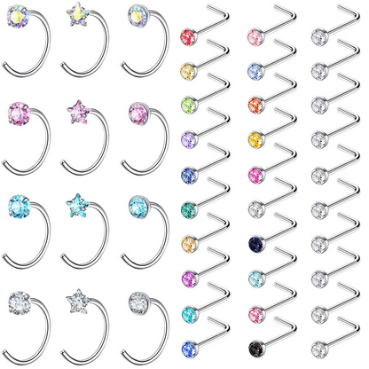 42-Pcs-Set-Star-Round-Crystal-Nose-Rings-L-Shaped-Nose-Studs-Economic-Set