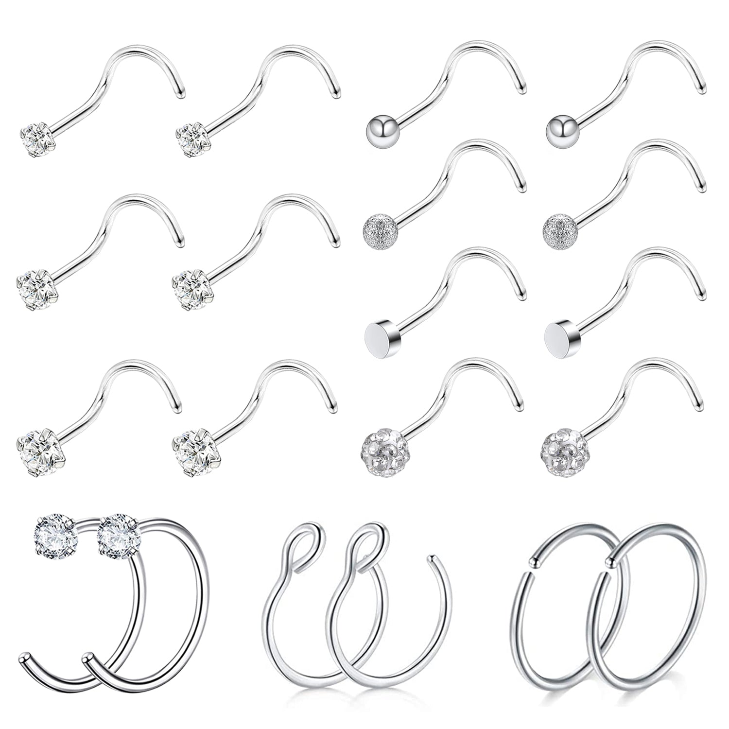 20pcs-set-20g-nose-corkscrew-stud-hoop-nose-rings-cz-nose-piercing