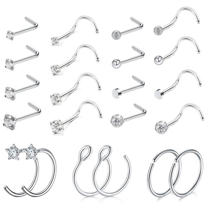 22pcs-set-20g-l-shaped-nose-stud-hoop-nose-rings-cz-nose-screw-piercing