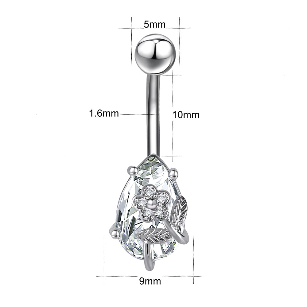 14g Teardrop Crystal Belly Button Piercing Summer Belly Bars Navel Ring