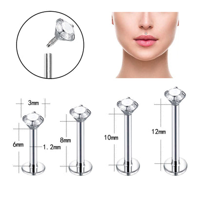 8Pcs/set 16G White Round Crystal Labret Rings Claws Medusa Conch Tragus Lip Piercing-Set