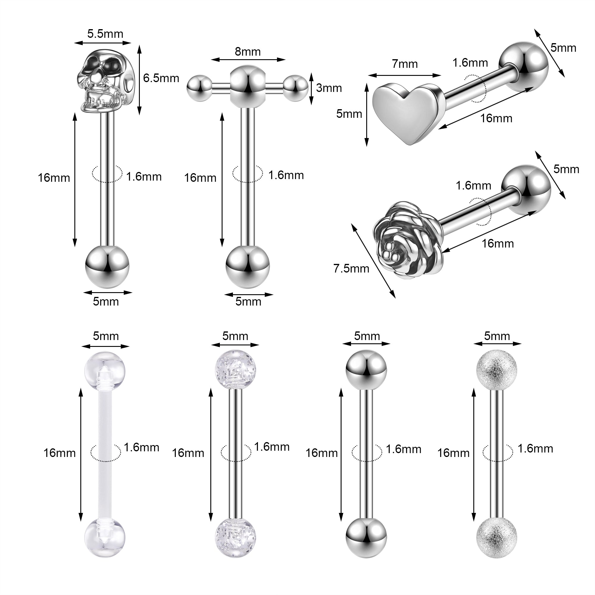 Tongue hot sale barbell length