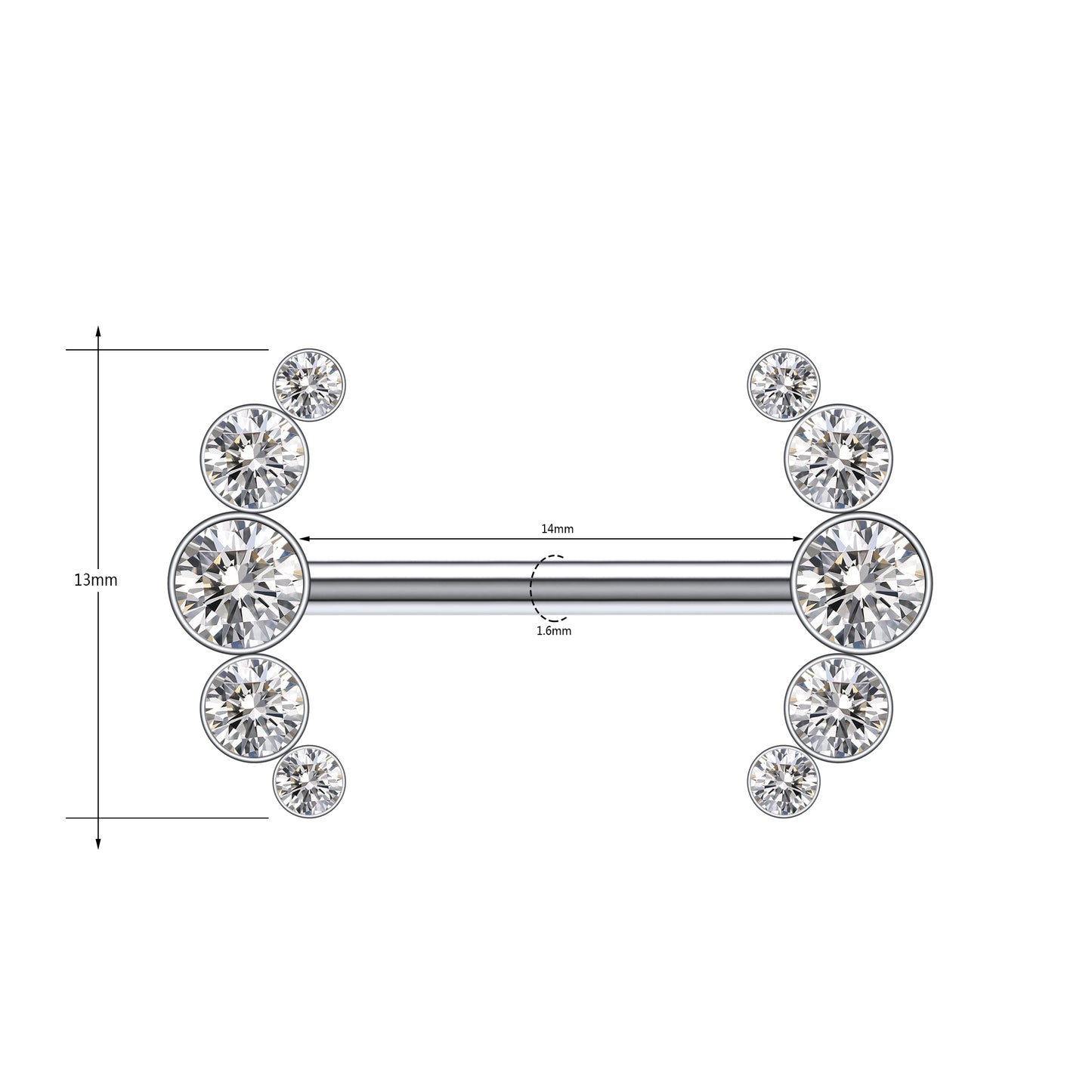 2pcs 14G Plug-in Nipple Ring C-shape Crystal Nipple Piercings