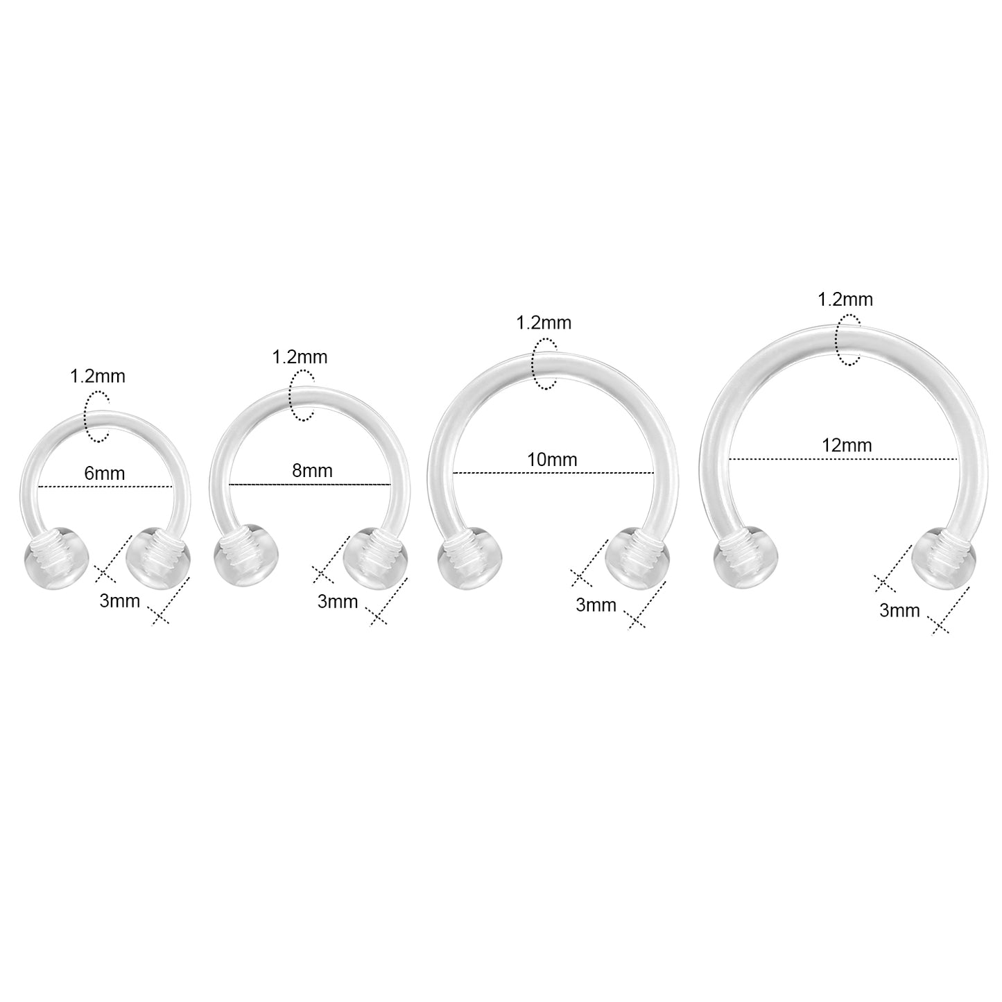 16G-Transparent-Bioflex-Nose-Septum-Ring-Horse-Shoe-Conch-Helix-Cartilage-Piercing