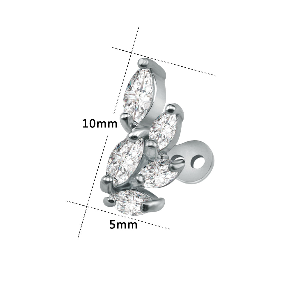 14g Petal Cubic Zirconia Dermal Anchor Tops & Surgical Steel Base Microdermals