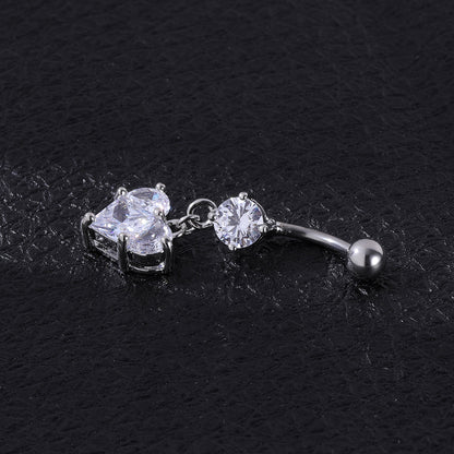 14g Dangle Heart dangle belly button rings Double Crystal Navel Ring Piercing Jewelry