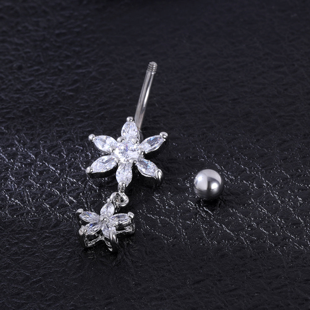 Flower Zirconia Belly Button Piercing Dangle Navel Ring Body Jewelry