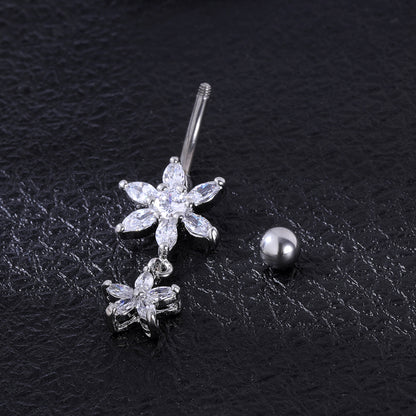 Flower Zirconia Belly Button Piercing Dangle Navel Ring Body Jewelry